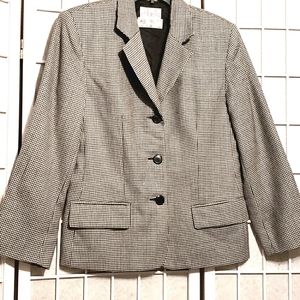 RAFAELLA WORSTED I00% WOOL HOUNDSTOOTH 3-BUTTON BLAZER SZ 8P